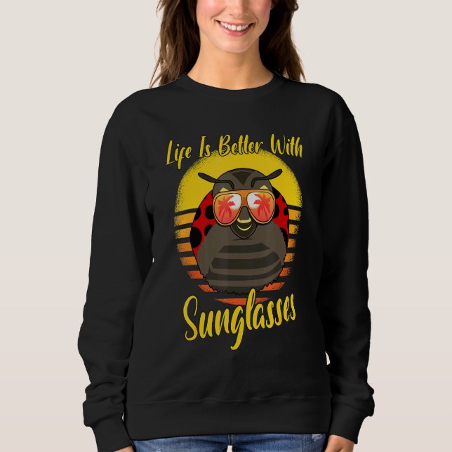 Solglaseras Retro Sunset Beach Vacation Ladybug T Shirt (Framsida)