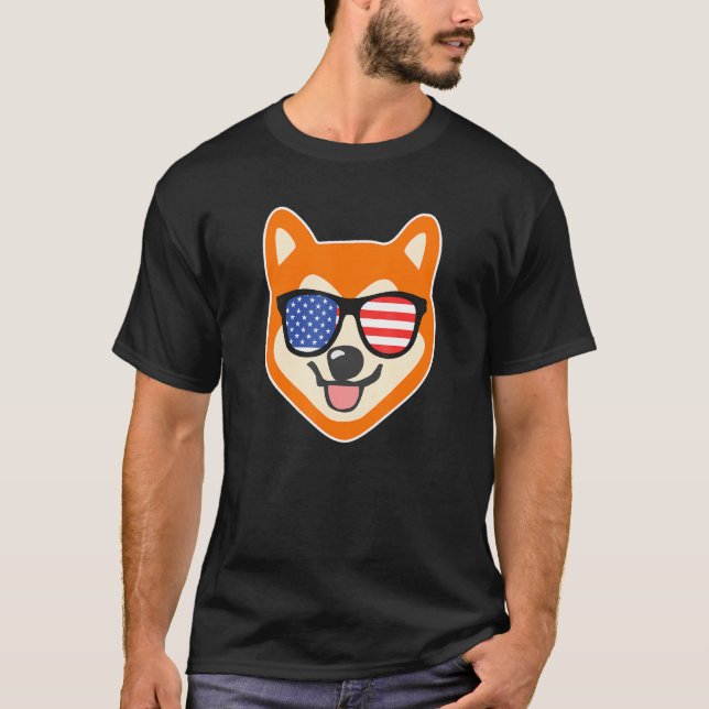 Solglasögon Flagga Akita 4:e juli Hund T Shirt (Framsida)