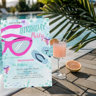 Solglasögon Flip flops Hav Sommar Födelsedagsfest Inbjudningar