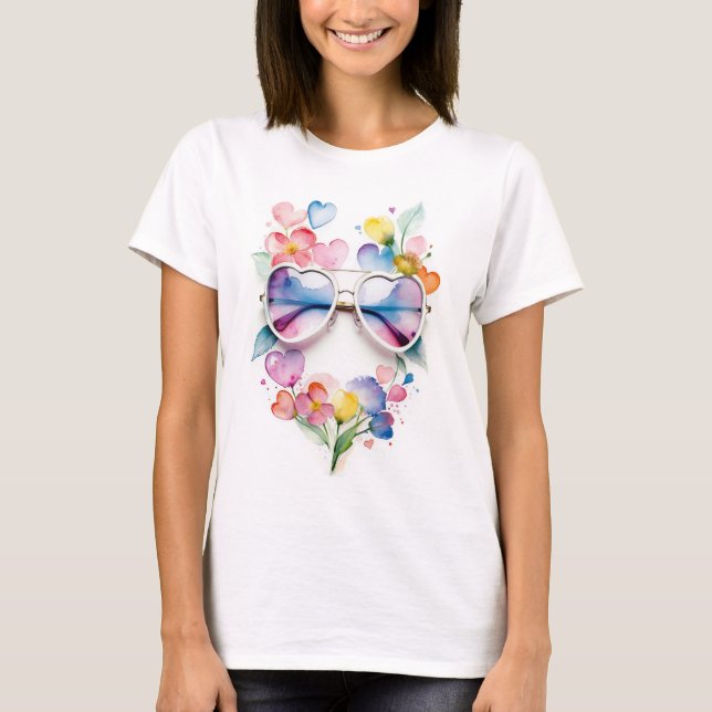 Solglasögon med blommor t shirt (Framsida)