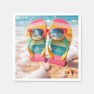 Solglasögon På Flip-flops I Strandsand Pappersservett