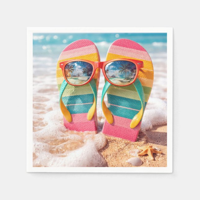 Solglasögon På Flip-flops I Strandsand Pappersservett (Framsidan)