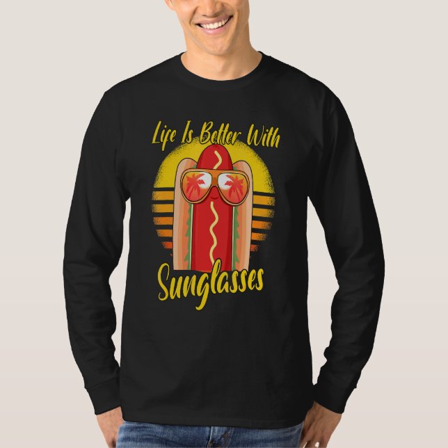 Solglasögon Retro Sunset Beach Vacation Hotdog T Shirt (Framsida)