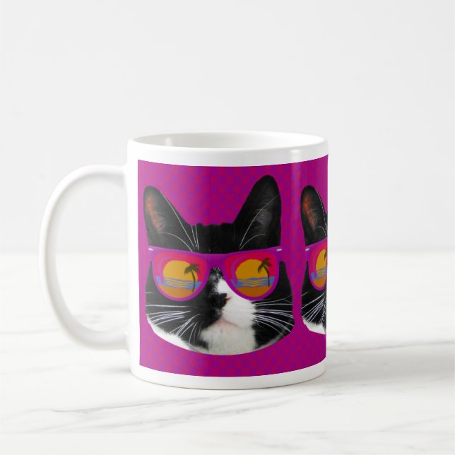 Solglasögon Rocking Tuxedo Cat Roligt Art Epic Kaffemugg (Vänster)