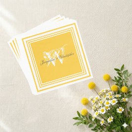 Solgul bröllop Elegant vit monogram papper Pappersservett