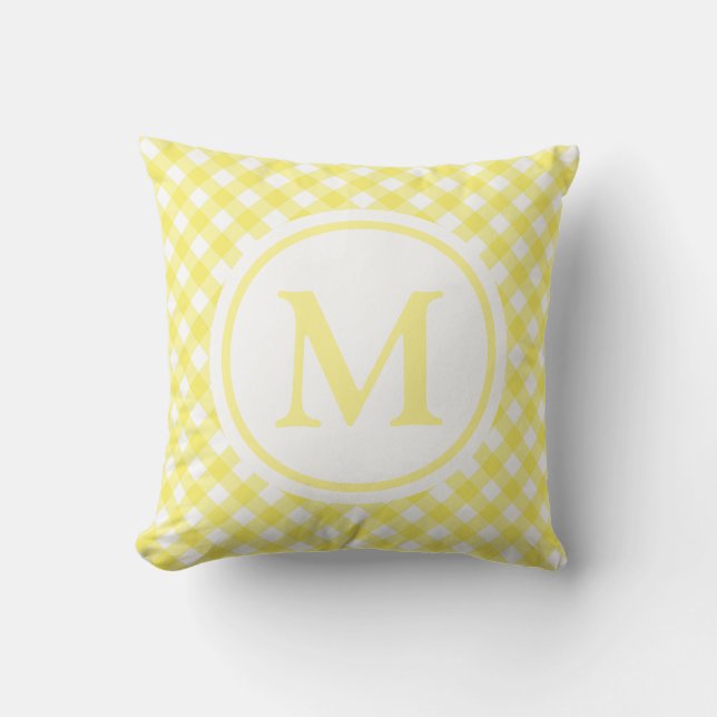 Solgul Gingham-monogram Kudde (Framsida)
