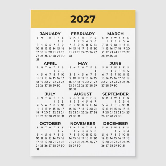Solgul helårsvy 2027 Magnetisk kalender (Framsida)