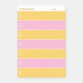 Solgul och rosa anpassad veckoplanering post-it block