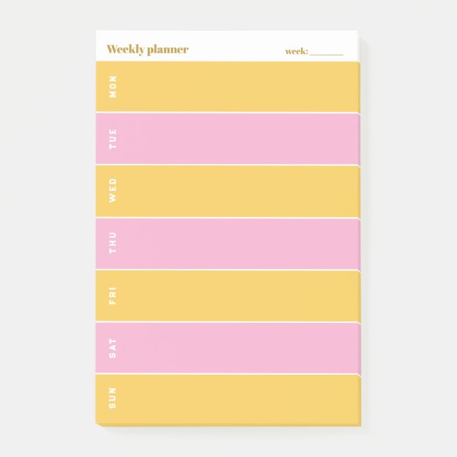 Solgul och rosa anpassad veckoplanering post-it block (Framsida)