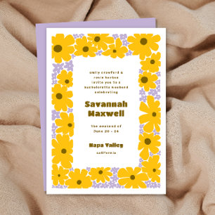 Solgul Syren Groovy Blommor Boho Möhippa Inbjudningar