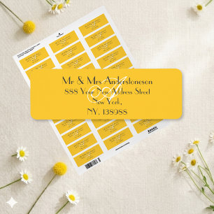 Solgul vigselvit monogram returadress etikett