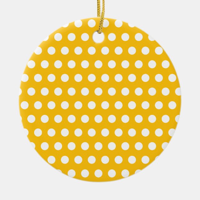 Solgul vit prickmönsterkonst julgransprydnad keramik (Framsidan)