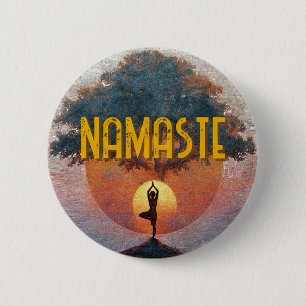 Solhälsning Yoga Namaste Livets Träd Knapp
