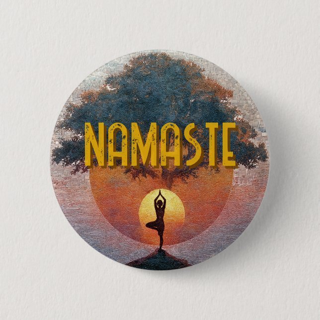Solhälsning Yoga Namaste Livets Träd Knapp (Framsida)