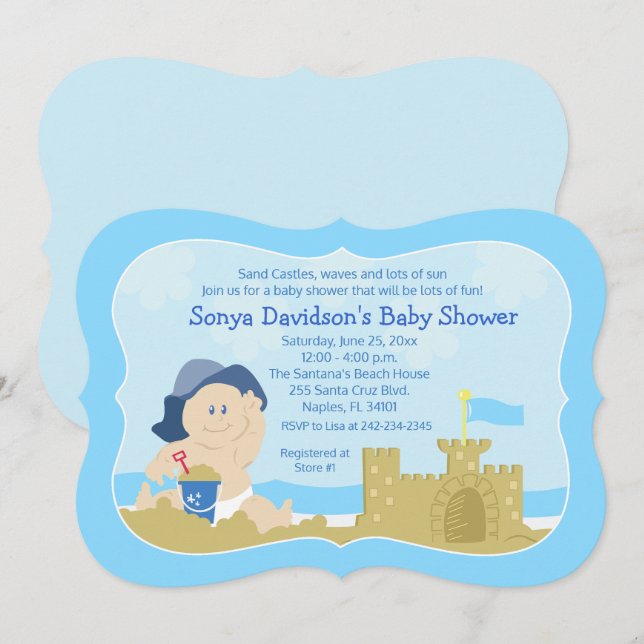 Solhat Baby Sand Beach Boy Shower-inbjudan Inbjudningar (Fram/baksida)