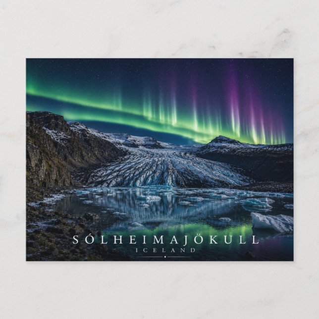 Sólheimajökull glaciär isstunga Island Aurora Vykort (Framsida)