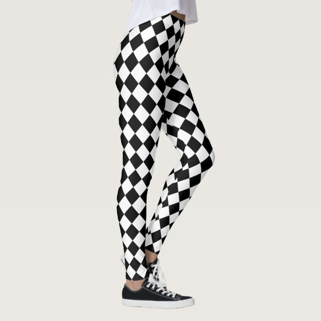 Solid Black and Classic White Chevron Mönster Leggings (Höger)
