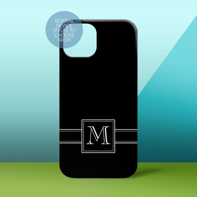 Solid Black med Classic White Monogram (Personalized Phone Case - Solid Black Background with Monogram)