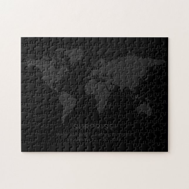Solid Black Mörk World Map Secret Surprise Message Pussel (Horisontell)