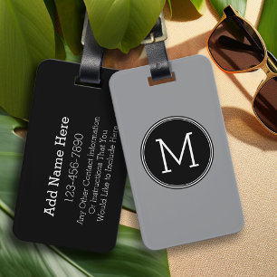 Solid Black och Grått med Monogram Bagagebricka