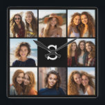 Solid Black Photo Collage Anpassningsbar Monogram Fyrkantig Klocka<br><div class="desc">Lägg till 8 foton och anpassningsbar för att göra muren till en unik keepé. Bilden innehåller 8 bilder som omger en textruta där du kan lägga till ett monogram eller annan text.</div>