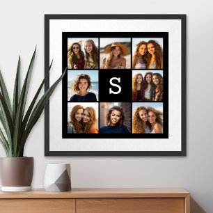 Solid Black Photo Collage Anpassningsbar Monogram Poster