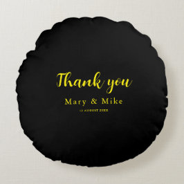 Solid Black Round Pillow with Thank You Text Rund Kudde