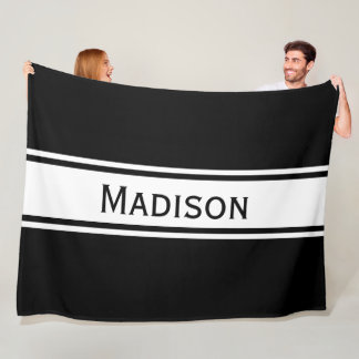 Solid Black White Rand Modern Namn Fleecefilt