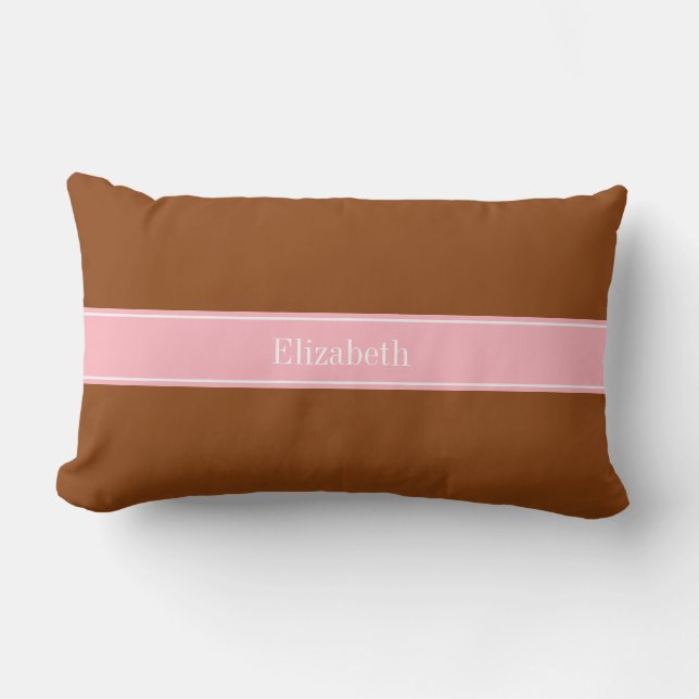 Solid Brown, Rosa Ribbon Namn Monogram Lumbarkudde (Framsida)