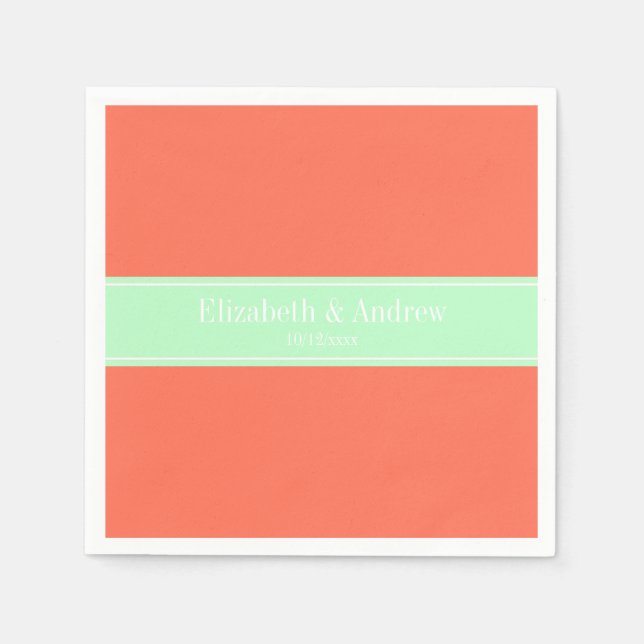 Solid Coral, Mint Band Namnmonogram Pappersservett (Framsidan)