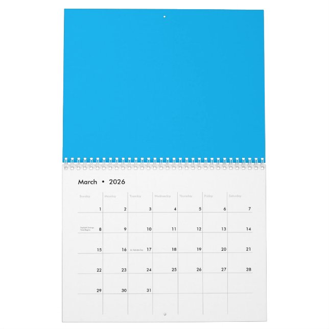 Solid Cyan Blue Background | Summer Minimal Style Kalender (Mar 2026)