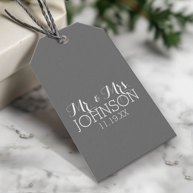 Solid Färg Charcol - Mr & Mrs Wedding Favors Presentetikett (Custom Gift Tag)