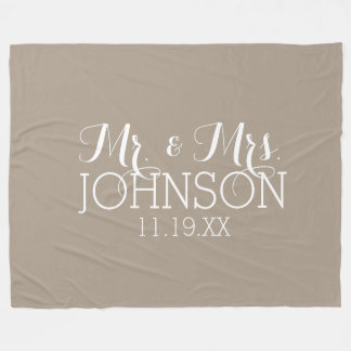 Solid Färg Linen Beige - Mr & Mrs Wedding Favors Fleecefilt