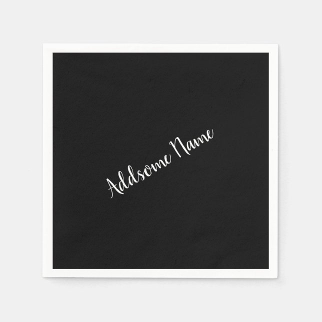 Solid Färg Modern Basic Black Monogrammed monogram Pappersservett (Framsidan)