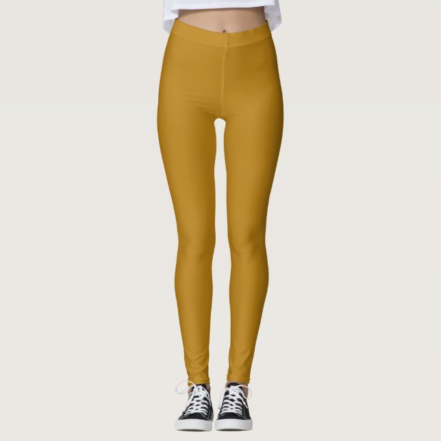 Solid färg mörk senap brunaktig gult leggings (Framsida)