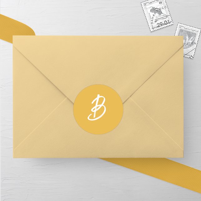 Solid Golden Monogram Bröllop Runt Klistermärke (Skapare uppladdad)