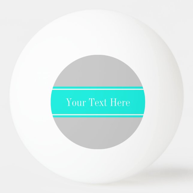 Solid Grått, Bright Aqua Ribbon Namn Monogram Pingisboll (Framsidan)