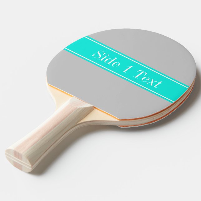 Solid Grått, Bright Aqua Ribbon Namn Monogram Pingisracket (Frontvinkel)