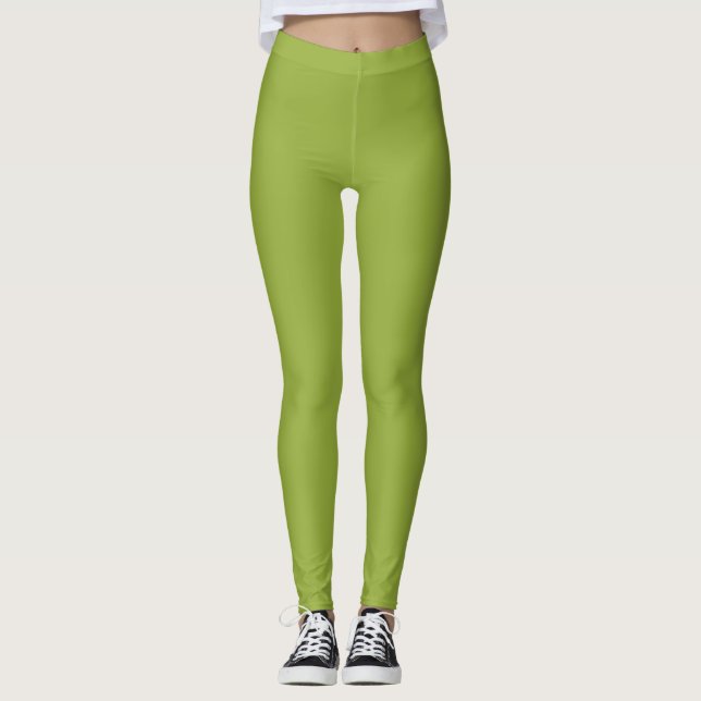 Solid grönt bamboo löv leggings (Framsida)