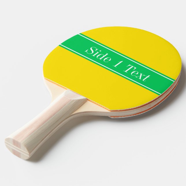 Solid Gul, smaragdgrön band Namnmonogram Pingisracket (Frontvinkel)