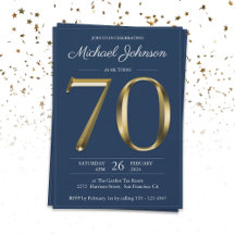 Solid Guld Text Navy Blue Classy 70:e födelsedagen
