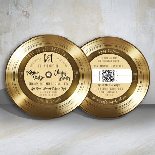 Solid Guld Vinylskiva Monogram Musik Bröllop Inbjudningar
