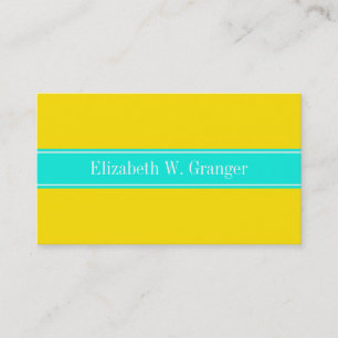 Solid Gult, Bright Aqua Ribbon Namn Monogram Visitkort