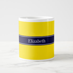 Solid Gult, marinblått band Namn Monogram Jumbo Mugg
