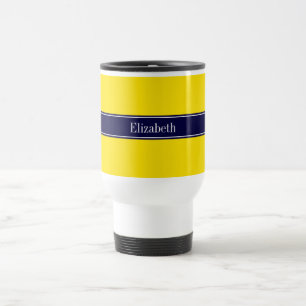 Solid Gult, marinblått band Namn Monogram Resemugg