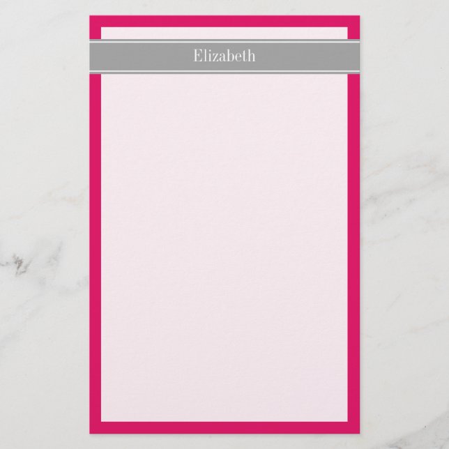Solid hallon, Mörk Grått Ribbon Namn Monogram Brevpapper (Framsida)
