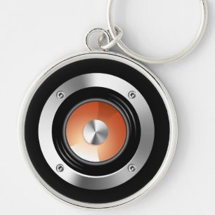 Solid högtalare Keychain för musik Rund Silverfärgad Nyckelring