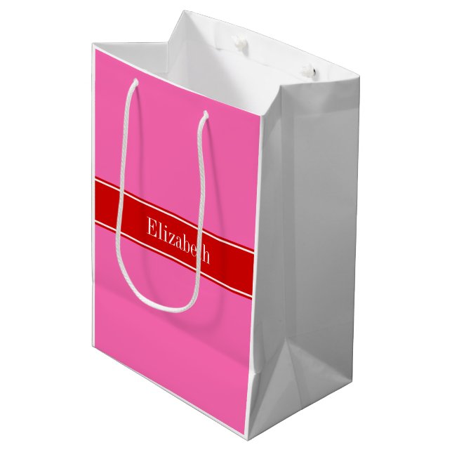 Solid Hot Pink #2 Röd Rbn Namn Monogram (Framsidan Vinklad)
