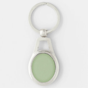 Solid Jade Grönt Celadon  Ovalt Silverfärgad Nyckelring