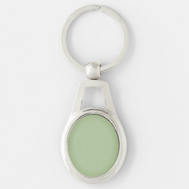 Solid Jade Grönt Celadon  Ovalt Silverfärgad Nyckelring (Framsidan)